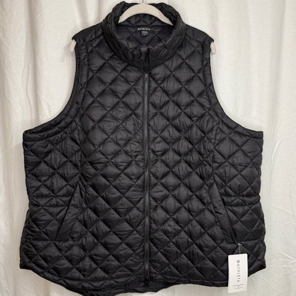 ATHLETA Women's Full Zip Whisper Featherless Puffer Vest, BLACK SIZE 3X NWT